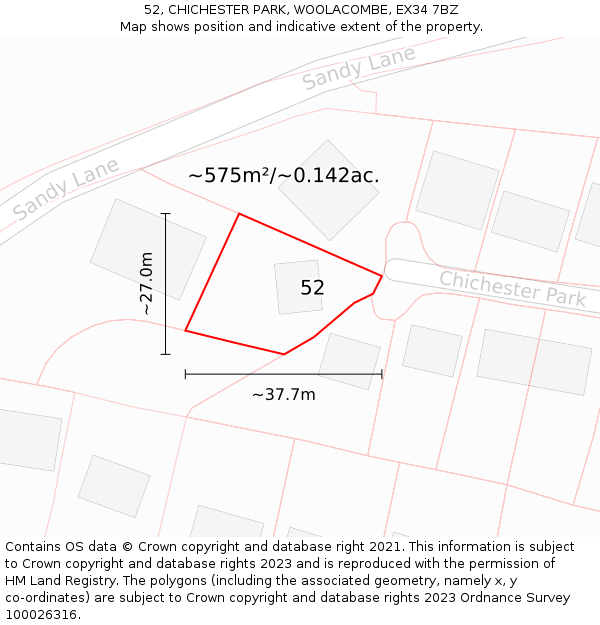 52, CHICHESTER PARK, WOOLACOMBE, EX34 7BZ: Plot and title map