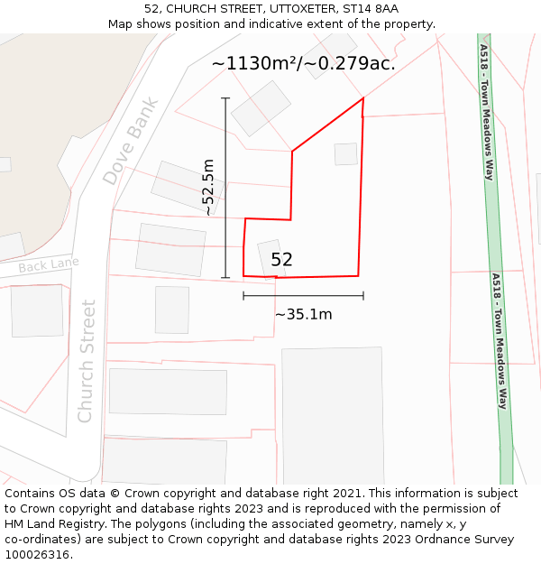 52, CHURCH STREET, UTTOXETER, ST14 8AA: Plot and title map