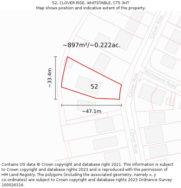 52, CLOVER RISE, WHITSTABLE, CT5 3HT: Plot and title map