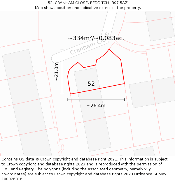 52, CRANHAM CLOSE, REDDITCH, B97 5AZ: Plot and title map