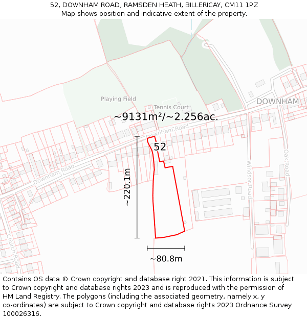 52, DOWNHAM ROAD, RAMSDEN HEATH, BILLERICAY, CM11 1PZ: Plot and title map