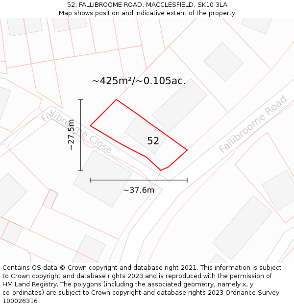 52, FALLIBROOME ROAD, MACCLESFIELD, SK10 3LA: Plot and title map