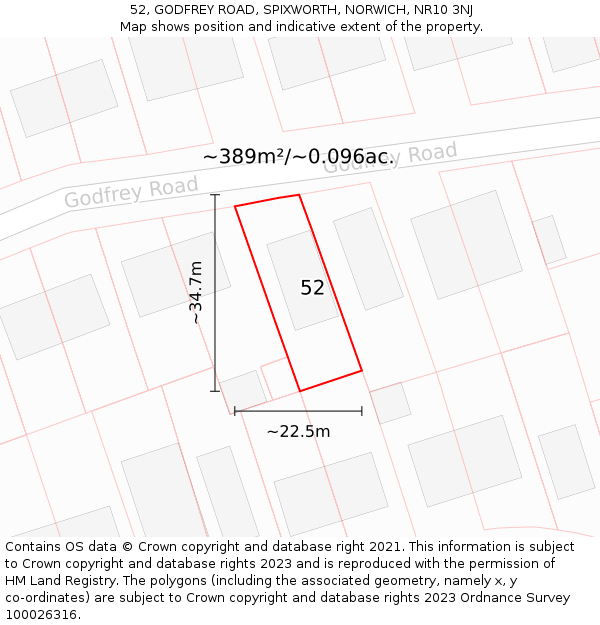 52, GODFREY ROAD, SPIXWORTH, NORWICH, NR10 3NJ: Plot and title map