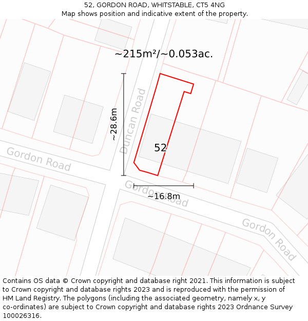 52, GORDON ROAD, WHITSTABLE, CT5 4NG: Plot and title map