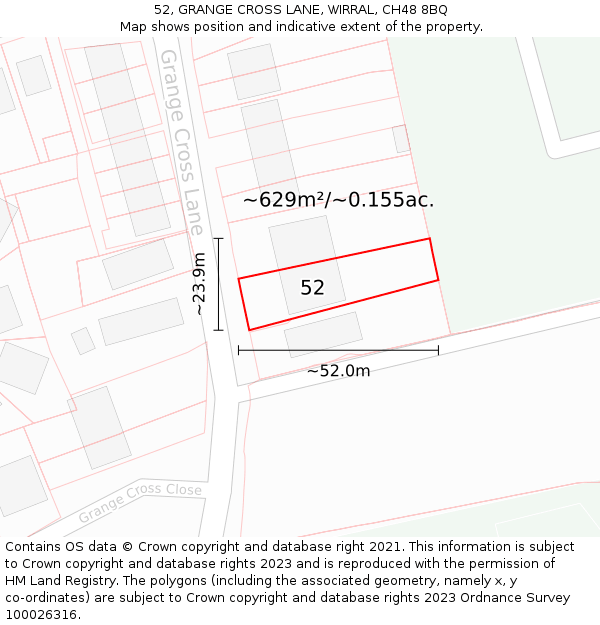 52, GRANGE CROSS LANE, WIRRAL, CH48 8BQ: Plot and title map