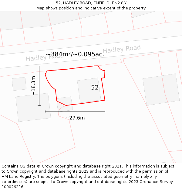 52, HADLEY ROAD, ENFIELD, EN2 8JY: Plot and title map