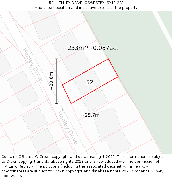 52, HENLEY DRIVE, OSWESTRY, SY11 2RF: Plot and title map