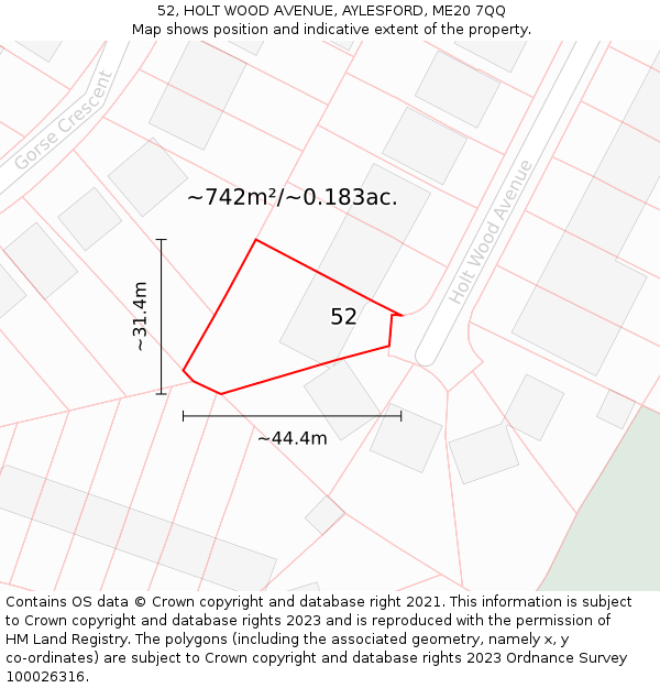 52, HOLT WOOD AVENUE, AYLESFORD, ME20 7QQ: Plot and title map