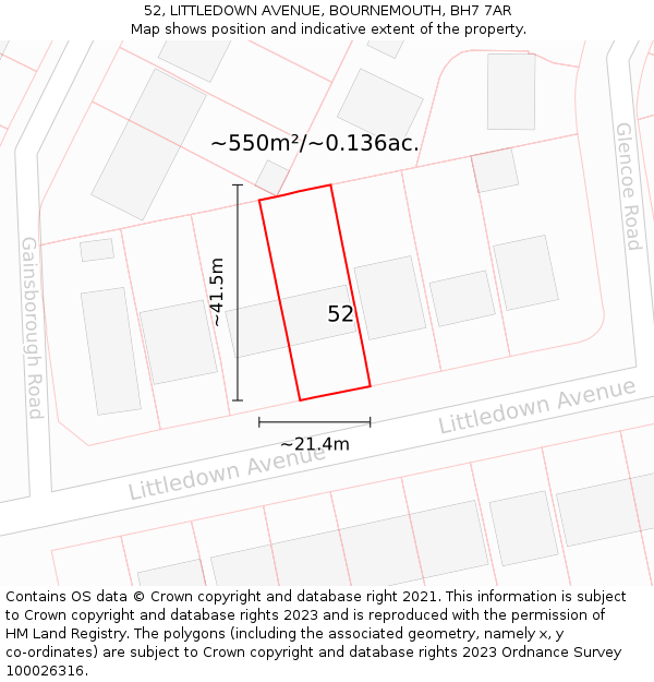 52, LITTLEDOWN AVENUE, BOURNEMOUTH, BH7 7AR: Plot and title map