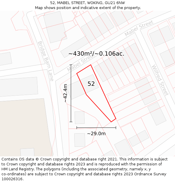 52, MABEL STREET, WOKING, GU21 6NW: Plot and title map