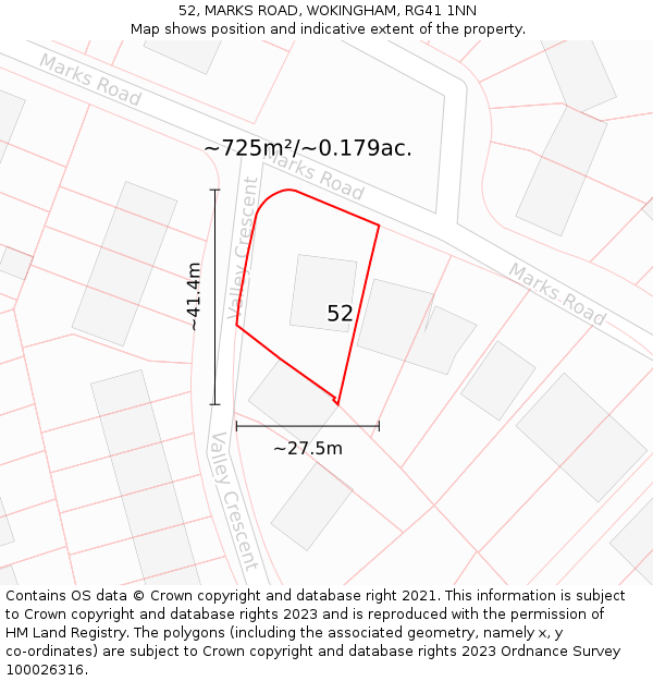 52, MARKS ROAD, WOKINGHAM, RG41 1NN: Plot and title map