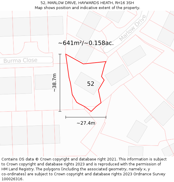 52, MARLOW DRIVE, HAYWARDS HEATH, RH16 3SH: Plot and title map