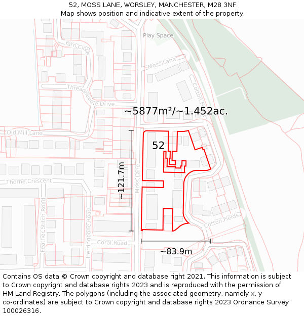 52, MOSS LANE, WORSLEY, MANCHESTER, M28 3NF: Plot and title map