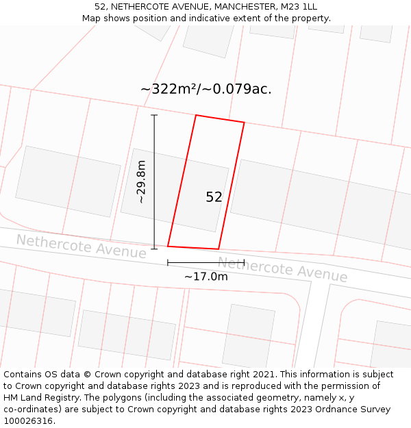 52, NETHERCOTE AVENUE, MANCHESTER, M23 1LL: Plot and title map
