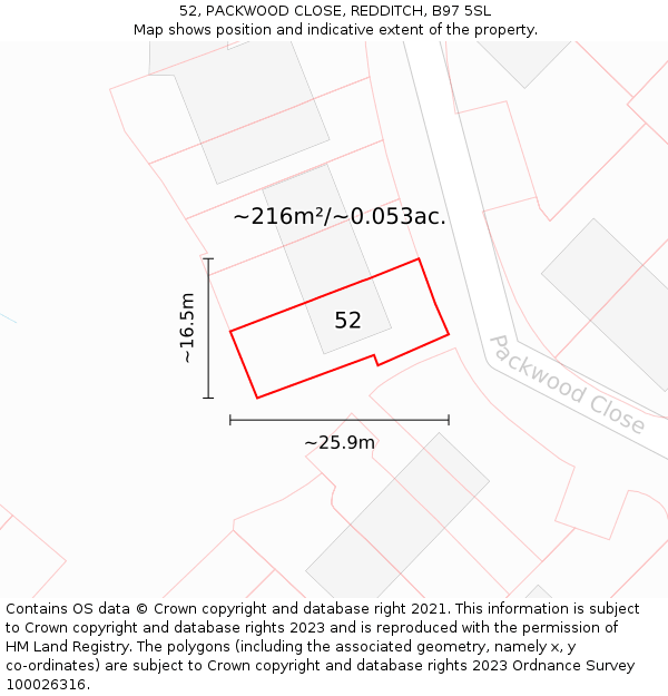 52, PACKWOOD CLOSE, REDDITCH, B97 5SL: Plot and title map