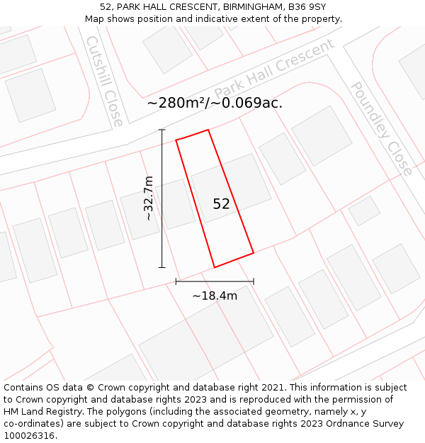 52, PARK HALL CRESCENT, BIRMINGHAM, B36 9SY: Plot and title map