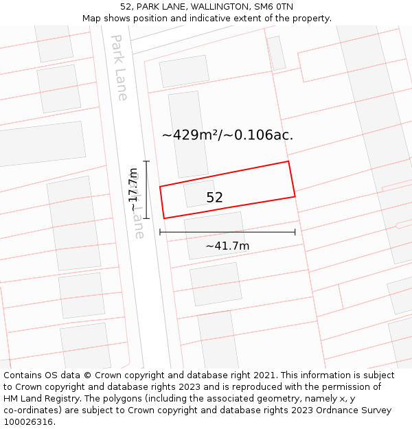 52, PARK LANE, WALLINGTON, SM6 0TN: Plot and title map