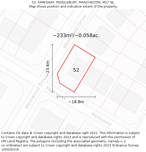 52, PARKSWAY, PENDLEBURY, MANCHESTER, M27 4JL: Plot and title map