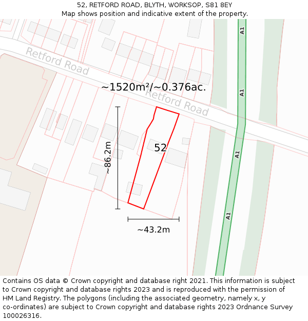 52, RETFORD ROAD, BLYTH, WORKSOP, S81 8EY: Plot and title map