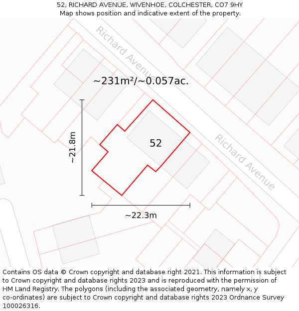 52, RICHARD AVENUE, WIVENHOE, COLCHESTER, CO7 9HY: Plot and title map