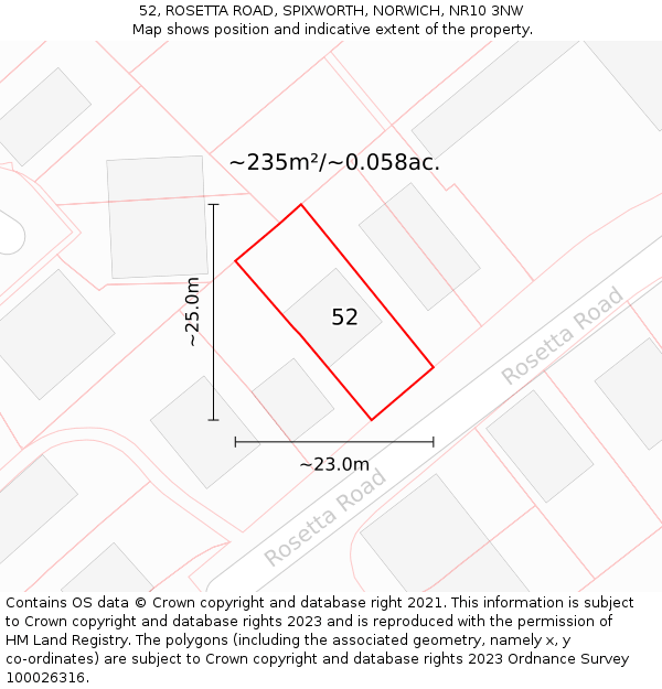 52, ROSETTA ROAD, SPIXWORTH, NORWICH, NR10 3NW: Plot and title map