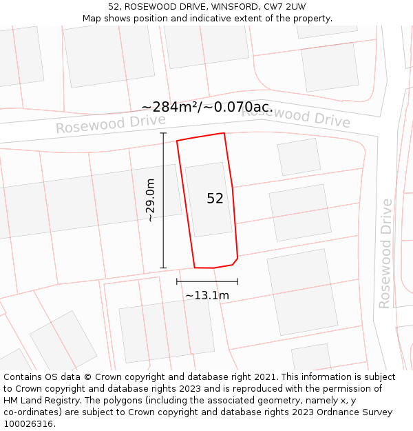 52, ROSEWOOD DRIVE, WINSFORD, CW7 2UW: Plot and title map