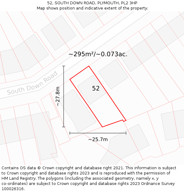 52, SOUTH DOWN ROAD, PLYMOUTH, PL2 3HP: Plot and title map