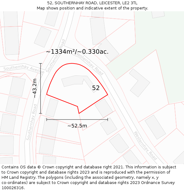 52, SOUTHERNHAY ROAD, LEICESTER, LE2 3TL: Plot and title map