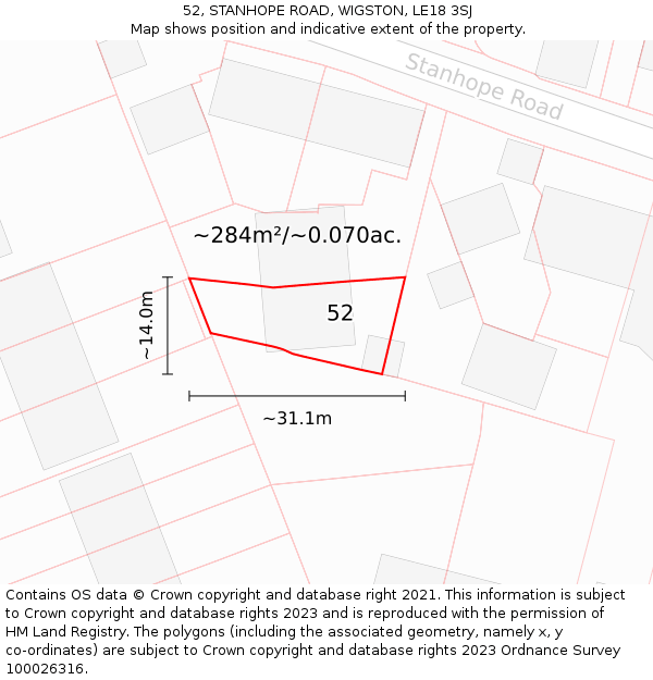 52, STANHOPE ROAD, WIGSTON, LE18 3SJ: Plot and title map