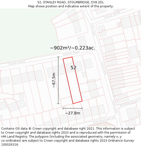 52, STANLEY ROAD, STOURBRIDGE, DY8 2DL: Plot and title map