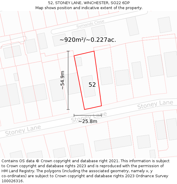 52, STONEY LANE, WINCHESTER, SO22 6DP: Plot and title map