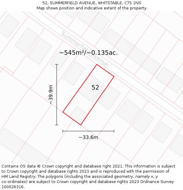 52, SUMMERFIELD AVENUE, WHITSTABLE, CT5 1NS: Plot and title map