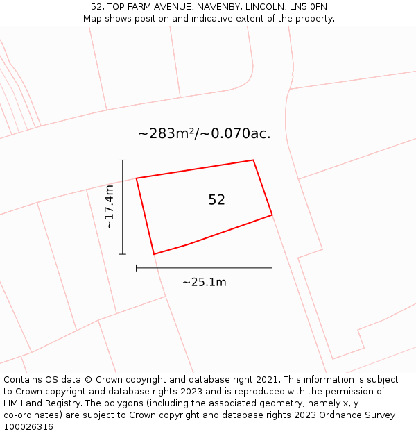 52, TOP FARM AVENUE, NAVENBY, LINCOLN, LN5 0FN: Plot and title map