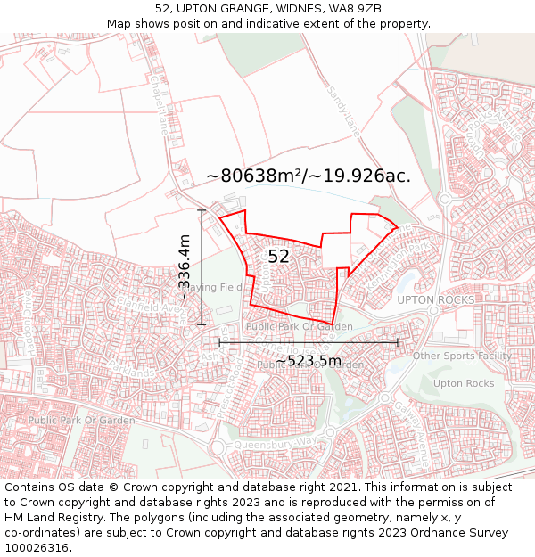 52, UPTON GRANGE, WIDNES, WA8 9ZB: Plot and title map