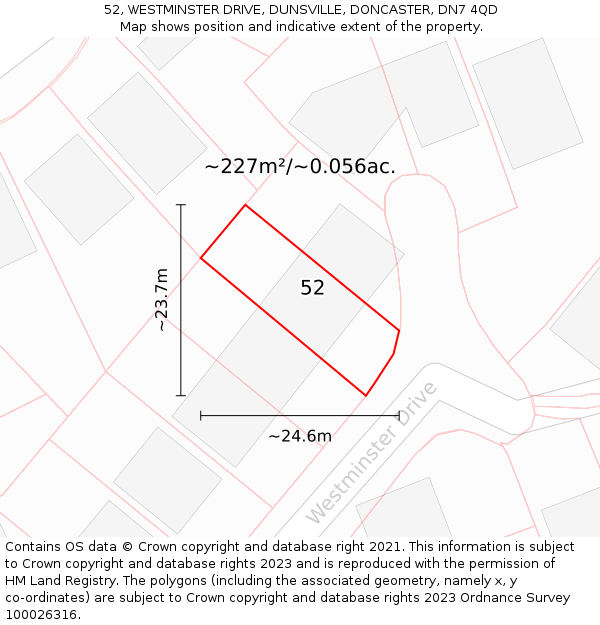 52, WESTMINSTER DRIVE, DUNSVILLE, DONCASTER, DN7 4QD: Plot and title map