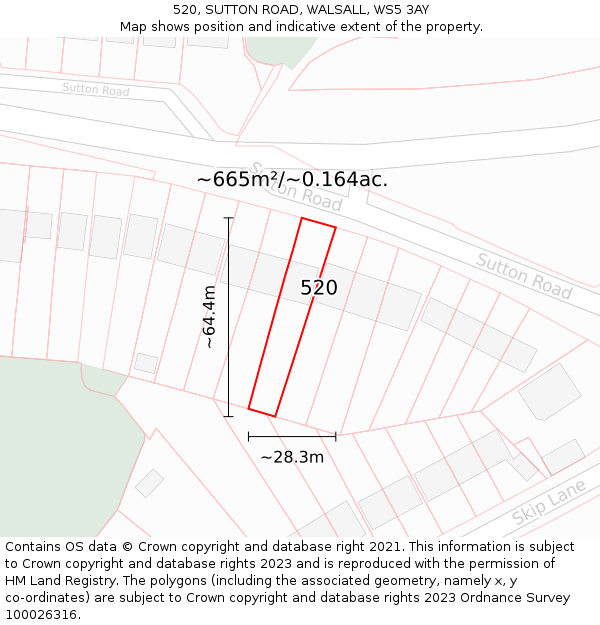 520, SUTTON ROAD, WALSALL, WS5 3AY: Plot and title map