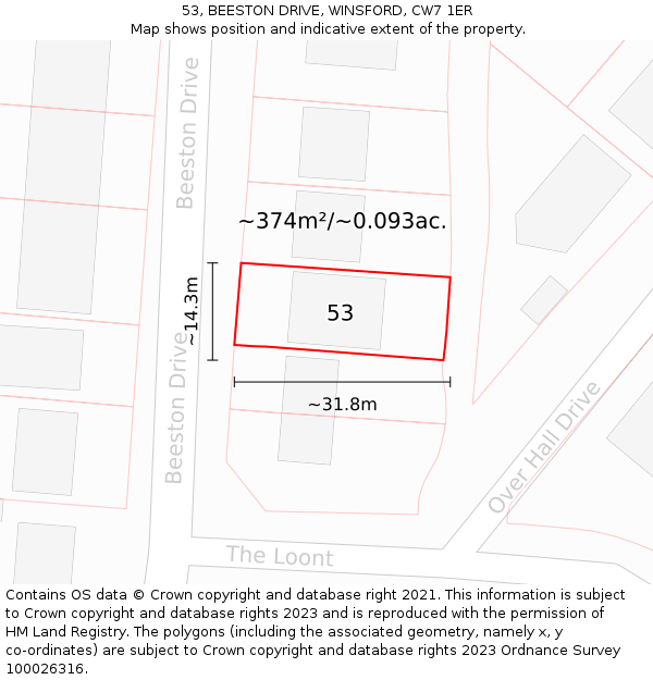 53, BEESTON DRIVE, WINSFORD, CW7 1ER: Plot and title map