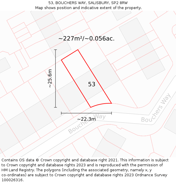 53, BOUCHERS WAY, SALISBURY, SP2 8RW: Plot and title map