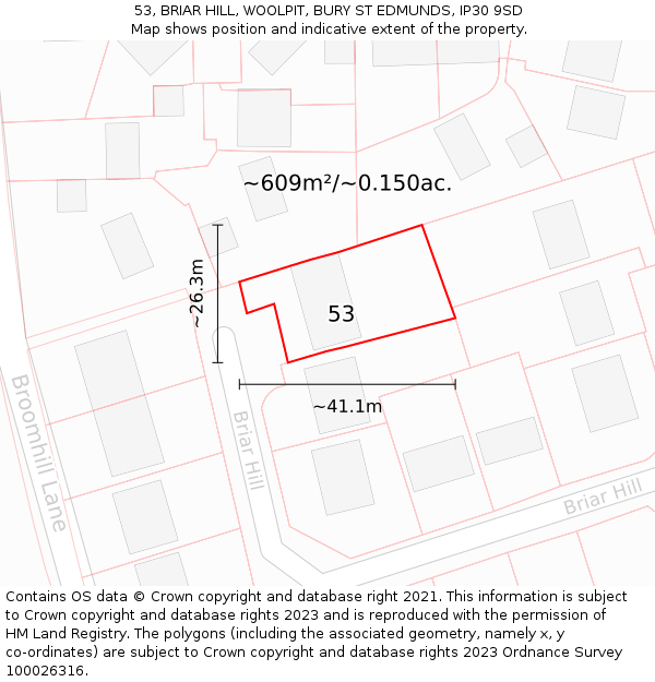 53, BRIAR HILL, WOOLPIT, BURY ST EDMUNDS, IP30 9SD: Plot and title map