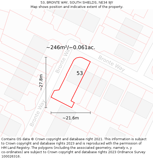 53, BRONTE WAY, SOUTH SHIELDS, NE34 9JY: Plot and title map