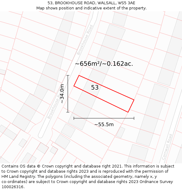 53, BROOKHOUSE ROAD, WALSALL, WS5 3AE: Plot and title map