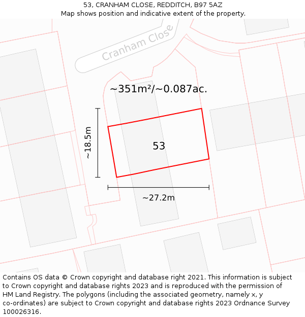 53, CRANHAM CLOSE, REDDITCH, B97 5AZ: Plot and title map