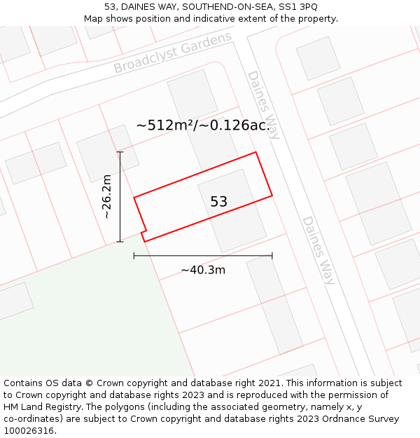53, DAINES WAY, SOUTHEND-ON-SEA, SS1 3PQ: Plot and title map