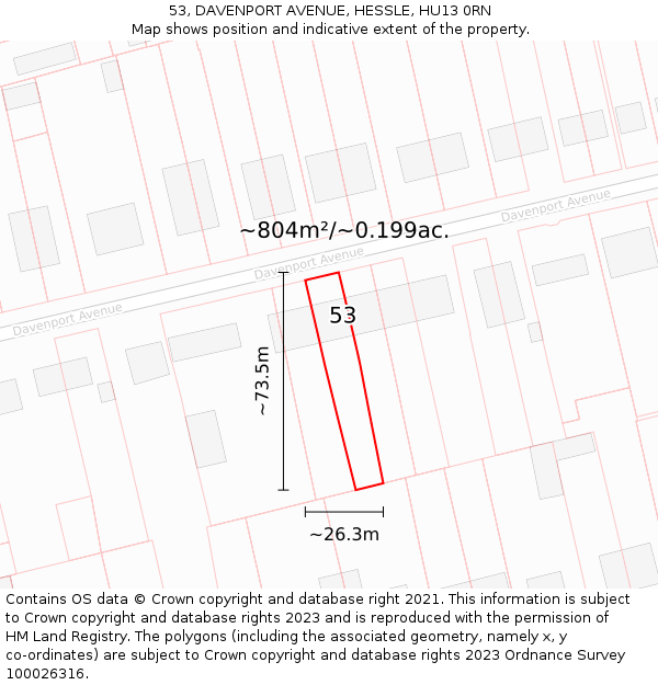 53, DAVENPORT AVENUE, HESSLE, HU13 0RN: Plot and title map