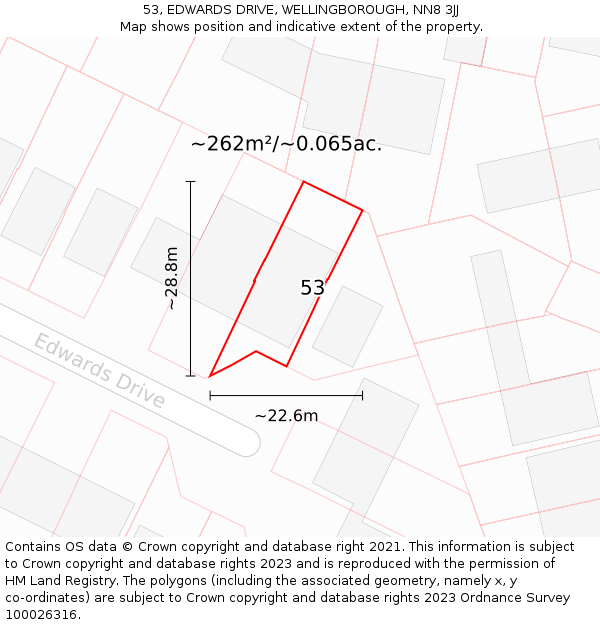 53, EDWARDS DRIVE, WELLINGBOROUGH, NN8 3JJ: Plot and title map