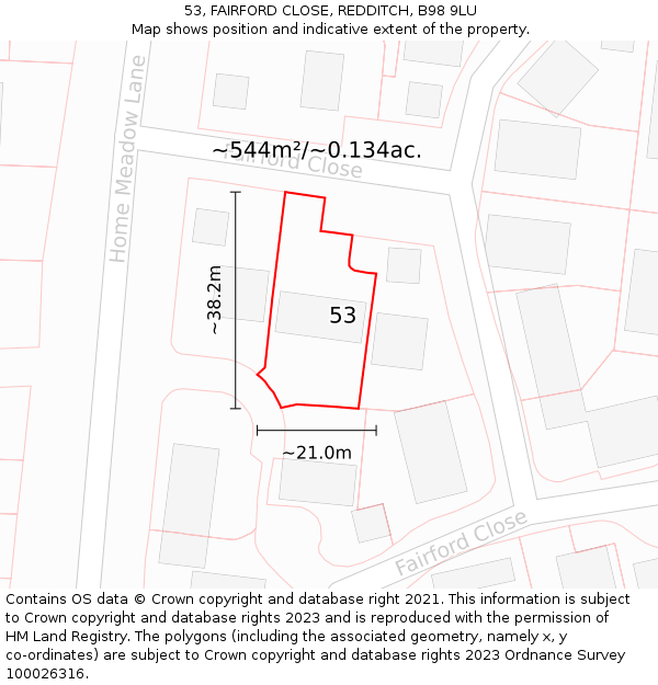 53, FAIRFORD CLOSE, REDDITCH, B98 9LU: Plot and title map