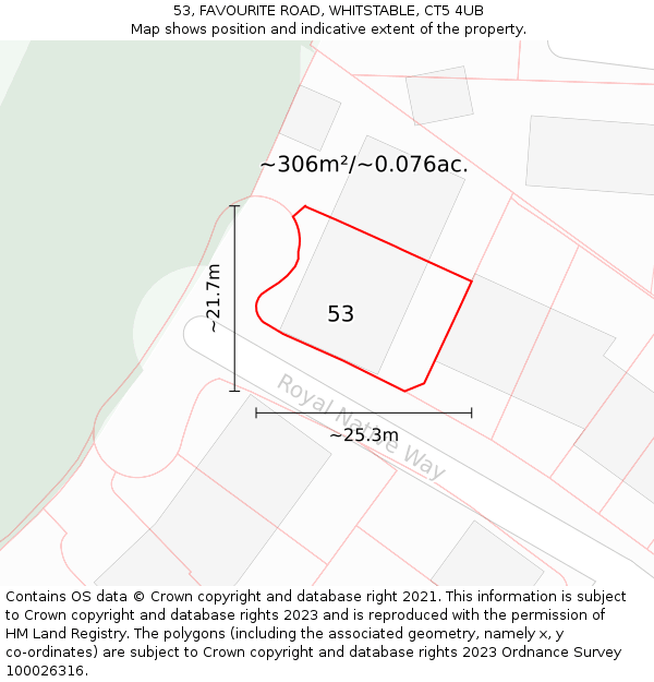53, FAVOURITE ROAD, WHITSTABLE, CT5 4UB: Plot and title map