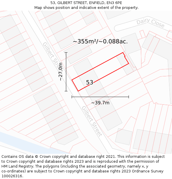 53, GILBERT STREET, ENFIELD, EN3 6PE: Plot and title map