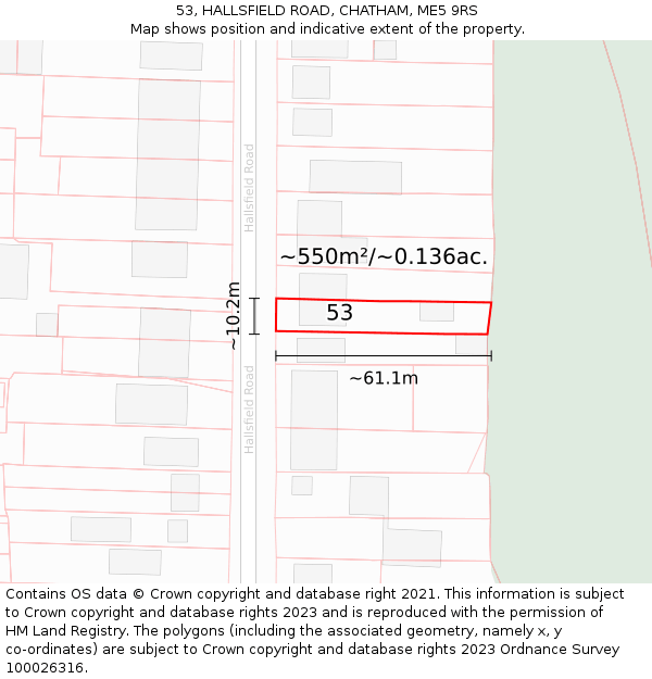 53, HALLSFIELD ROAD, CHATHAM, ME5 9RS: Plot and title map