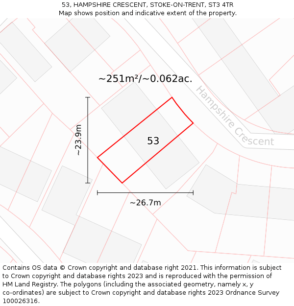 53, HAMPSHIRE CRESCENT, STOKE-ON-TRENT, ST3 4TR: Plot and title map